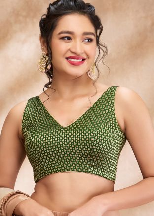 Green Color Brocade Saree Blouse 