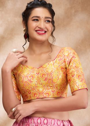 Yellow Color Brocade Saree Blouse 