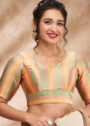 Golden Color Brocade Saree Blouse 