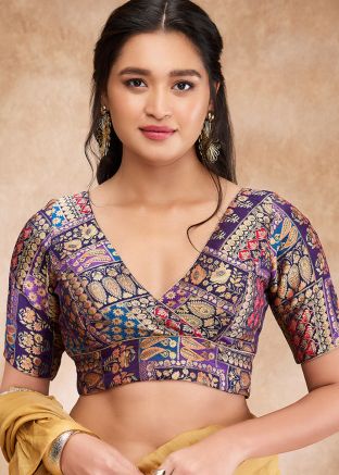 Purple Color Brocade Saree Blouse 