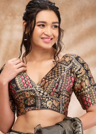 Black Color Brocade Saree Blouse 