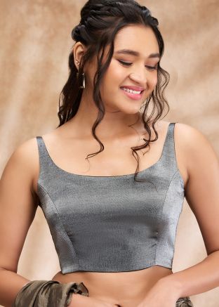 Grey Color Tissue Saree Blouse 