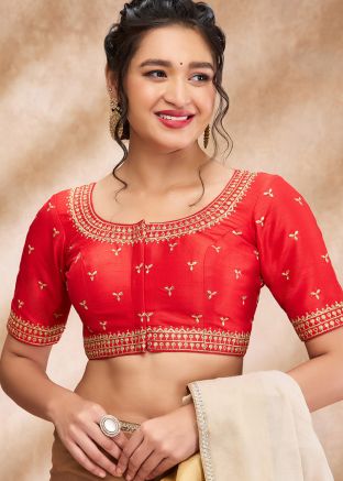 Red Color Silk Saree Blouse 