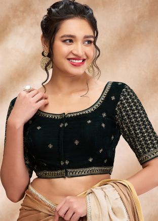 Green Color Velvet Saree Blouse 