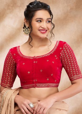 Pink Color Velvet Saree Blouse 
