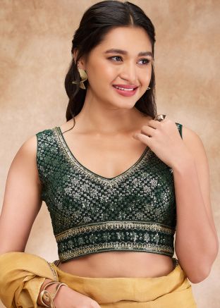 Green Color Brocade Saree Blouse 