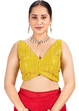 Yellow Readymade Saree Blouse In Georgette
