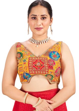 Yellow Readymade Saree Blouse In Embroidery