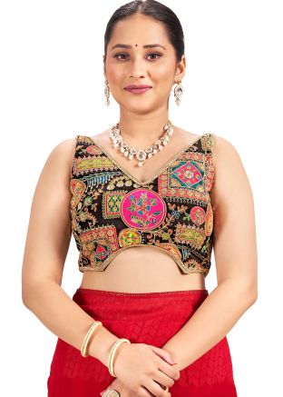 Black Readymade Art Silk Saree Blouse