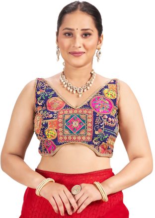Purple Readymade Saree Blouse In Art Silk