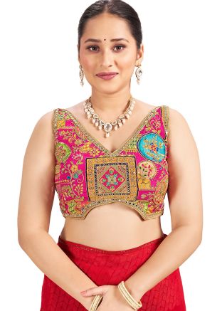 Pink Readymade Saree Blouse In Embroidery