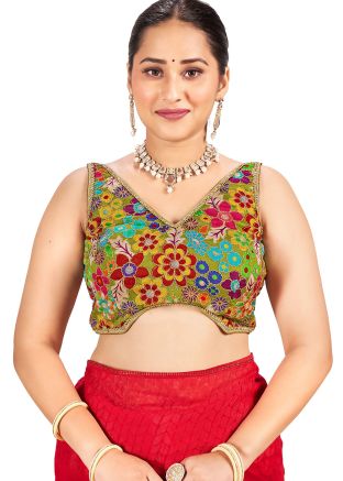 Multicolor Readymade Saree Blouse In Chiffon