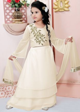 Readymade Cream Multi Layered Kids Lehenga Choli