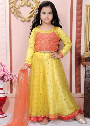 Yellow Sequins Embellished Readymade Kids Lehenga Choli