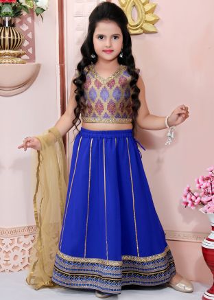 Readymade Blue Gota Patti Kids Lehenga Choli