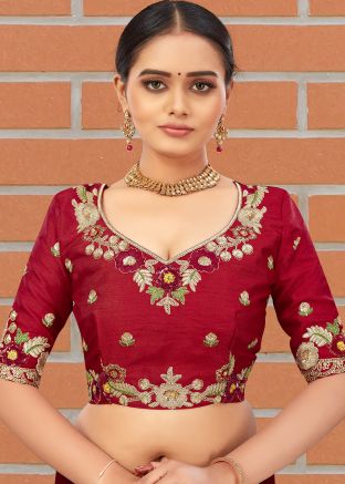 Maroon Embroidered Art Silk Blouse