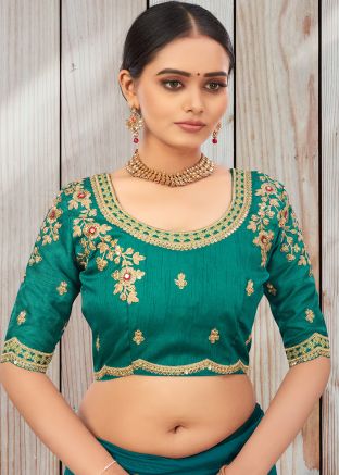 Pine Green Embroidered Blouse In Art Silk