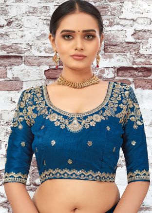 Blue Embroidered Art Silk Blouse