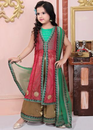 Readymade Green Red Jacket Style Kids Palazzo Suit