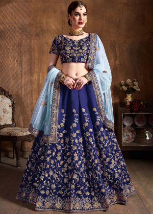 Blue Art Silk Embroidered Lehenga Choli