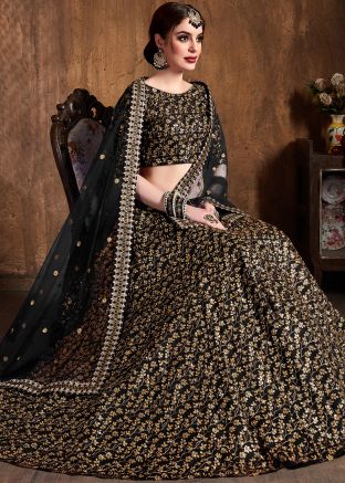 Zari Embroidered Black Lehenga Choli Online Shopping With Dupatta USA