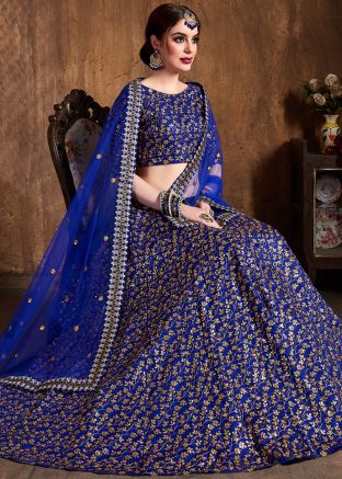 Blue Zari Embroidered Lehenga Choli With Dupatta