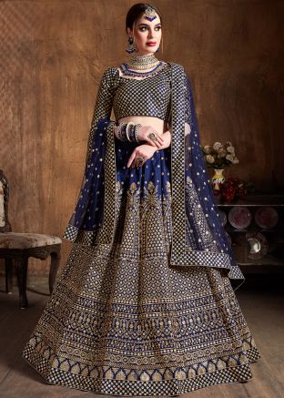Navy Blue Embroidered Bridal Lehenga Choli