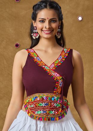 Wine Color Rayon Navratri Blouse 