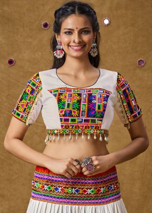 White Color Rayon Navratri Blouse 