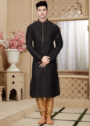 Black Art Dupion Kurta Pyjama Set