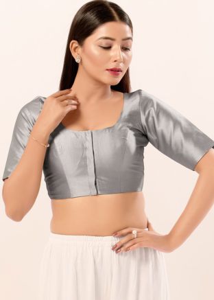Grey Color Brocade Saree Blouse 