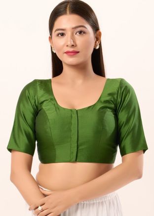 Mehendi Green Color Brocade Saree Blouse 