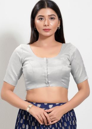 Silver Color Shimmer Saree Blouse 