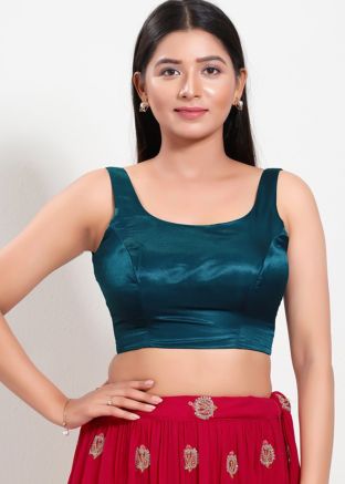 Teal Blue Color Silk Saree Blouse 