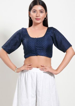 Navy Blue Color Jacquard Saree Blouse 