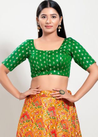 Green Color Brocade Saree Blouse 