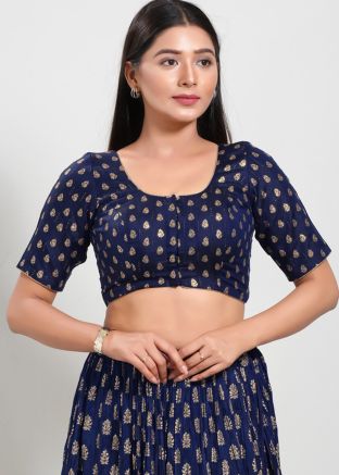 Navy Blue Color Brocade Saree Blouse 