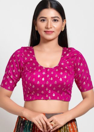 Pink Color Brocade Saree Blouse 