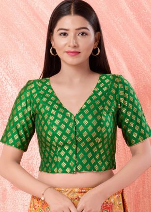 Green Color Brocade Saree Blouse 