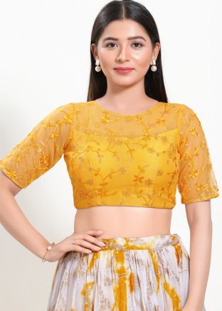 Yellow Color Net Saree Blouse 