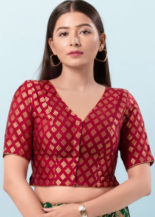 Maroon Color Brocade Saree Blouse 