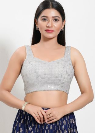 Silver Color Net Saree Blouse 