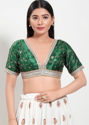 Green Color Silk Saree Blouse 