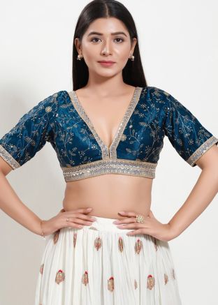 Dark Blue Color Silk Saree Blouse 
