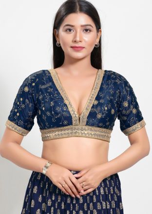Navy Blue Color Silk Saree Blouse 