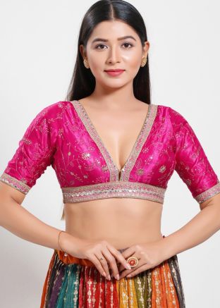 Pink Color Silk Saree Blouse 