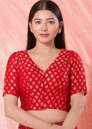 Red Color Brocade Saree Blouse 