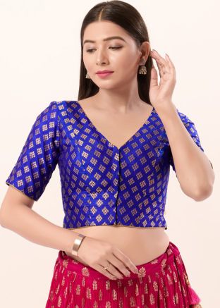 Royal Blue Color Brocade Saree Blouse 
