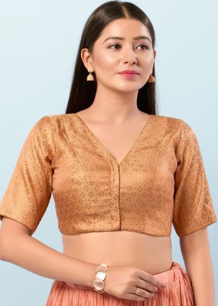 Light Peach Color Brocade Saree Blouse 
