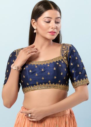 Navy Blue Color Art Silk Saree Blouse 